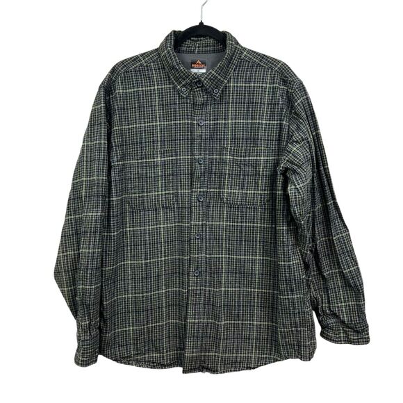 Ridgecut Mens Flannel Shirt Toughwear Button Down Pockets Plaid Green Black Sz L - Picture 1 of 6